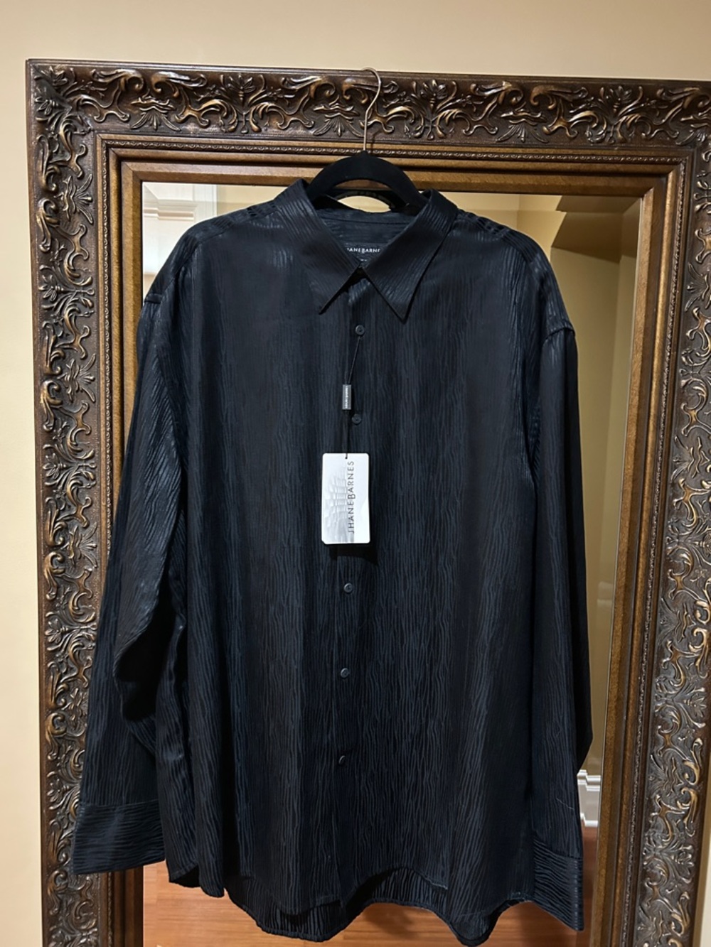 Jhane Barnes Vintage NWT Black Subtle-Texture Long Sleeve Shirt
